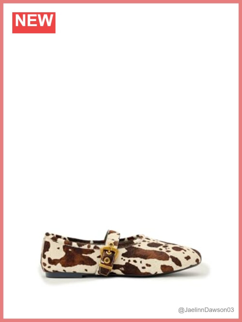 Women's Leather Flats with Buckle Closure - Round Toe